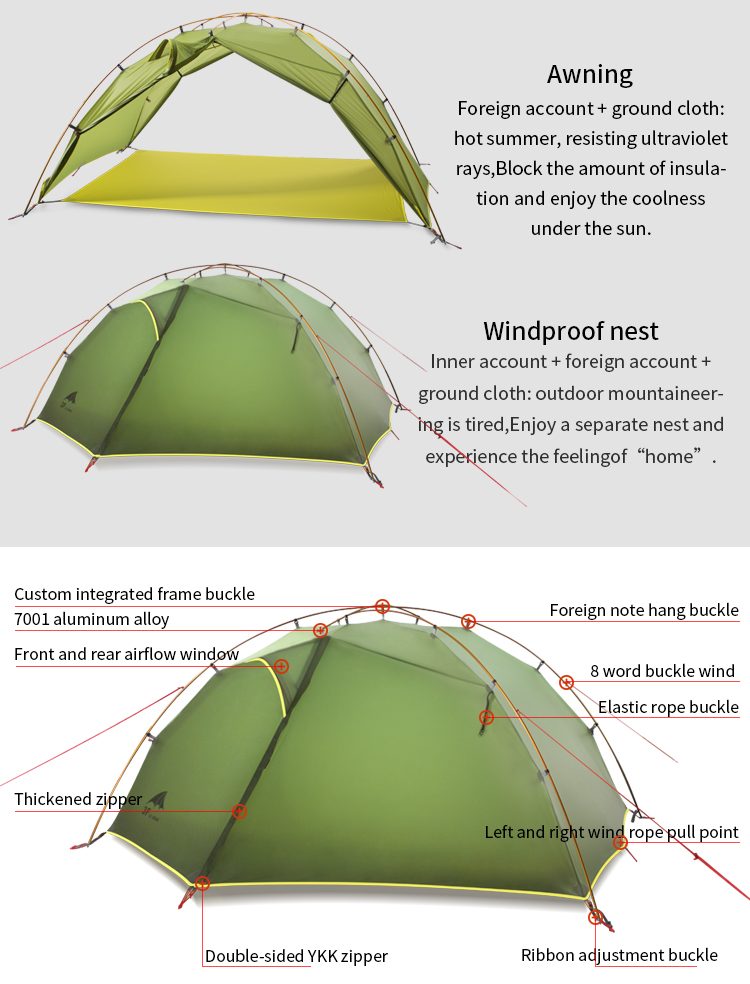 Cheap Goat Tents 3F UL GEAR Green and white 4 Season Camping Tent 15D Nylon  Double Layer Waterproof Tent for 2 Persons Tents 